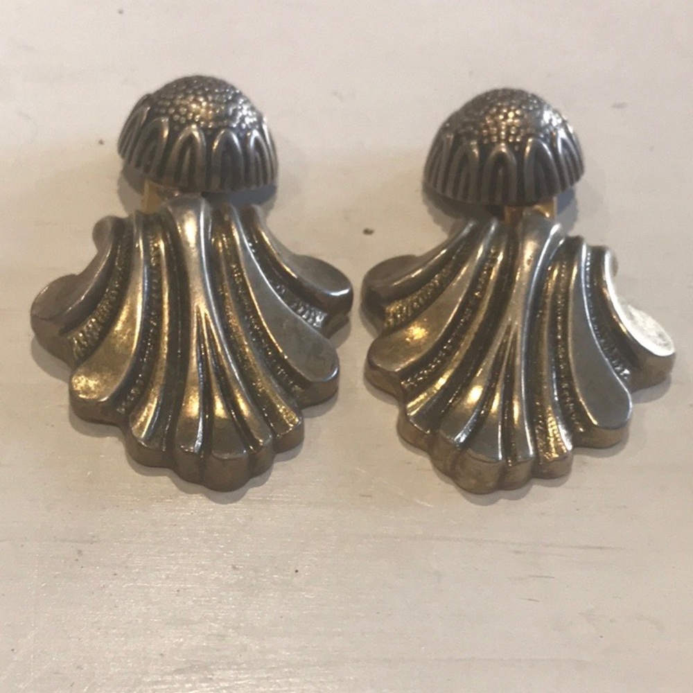 Vintage Brutalist Clip On Earrings Art Deco Style Silver Tone Statement